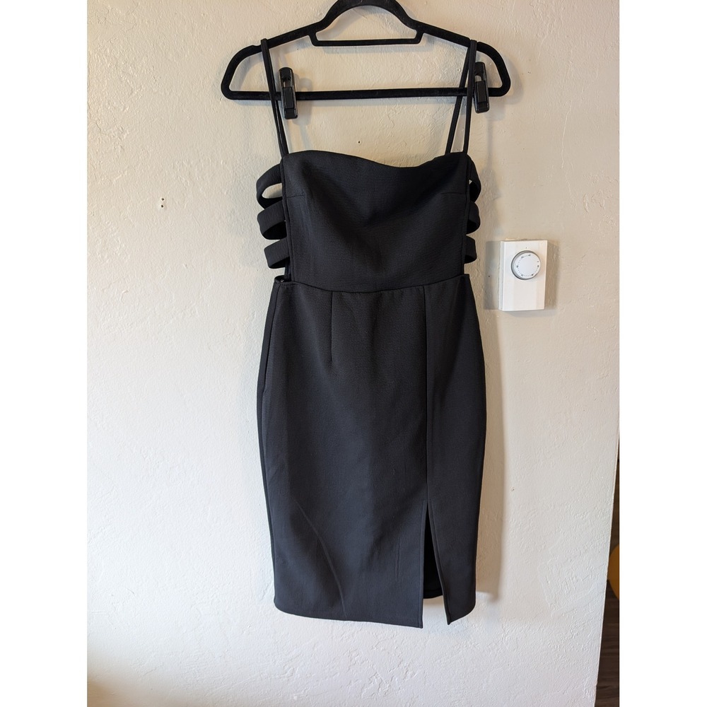 Trixxi NWT Black Bodycon Midi Dress M Strappy Side Cutout Cocktail Party